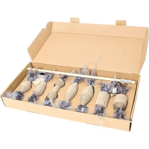 Legendog Cat Teaser Set Interactive Faux Feather Kitten Wand Teaser Refills With Catnip Cat Scratch Stick Corrugated Paper Toy