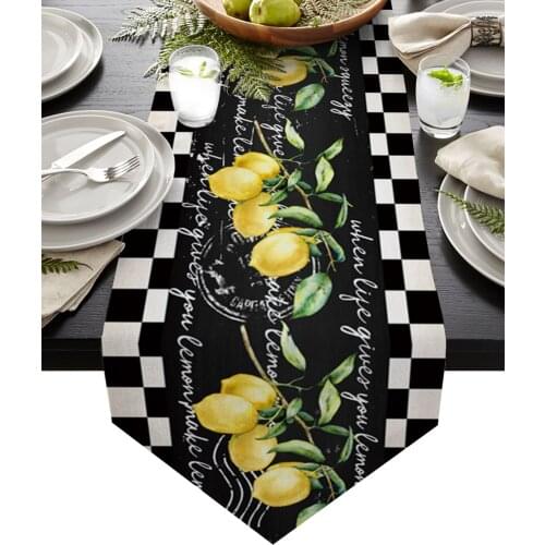 Farm Fruit Lemon Plaid Table Runner Luxury Dining Table Decor Tablecloth Table Runner for Wedding Party