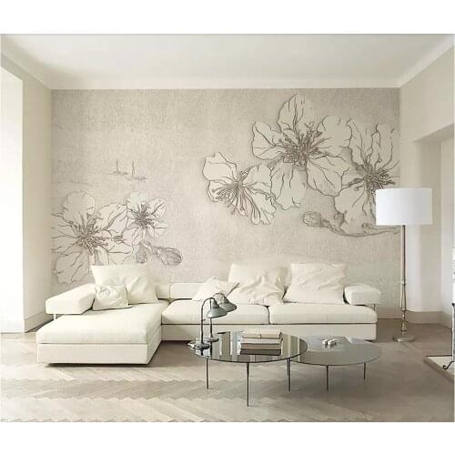 CJSIR Custom Wallpaper Mural 3d Embossed Flowers Beige Texture Simple TV Background Wall Papers Home Decor Papel De Parede
