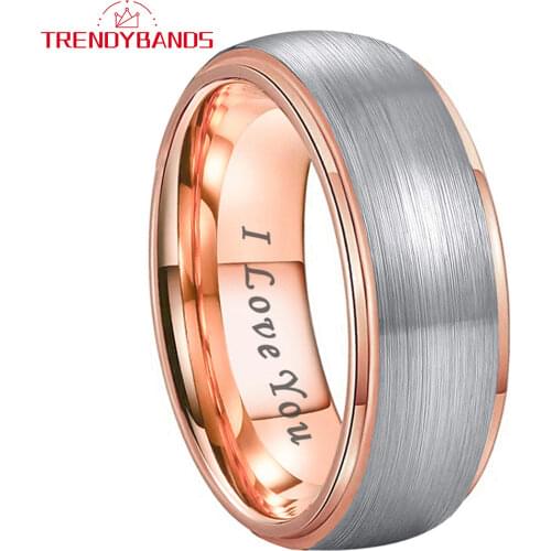 8MM Rose Gold Tungsten Carbide Engagement Rings For Women Men Wedding Band Brushed Finish Comfort Fit