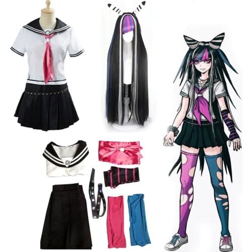 Ibuki Mioda Cosplay Custome Dangan Ronpa 2 Full Set Goodbye Despair Dress Long Wig School Uniform Halloween Costumes C80C07