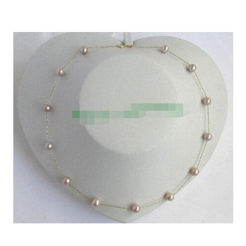 Stunning 8mm round purple pearls gold chain necklace 6.09