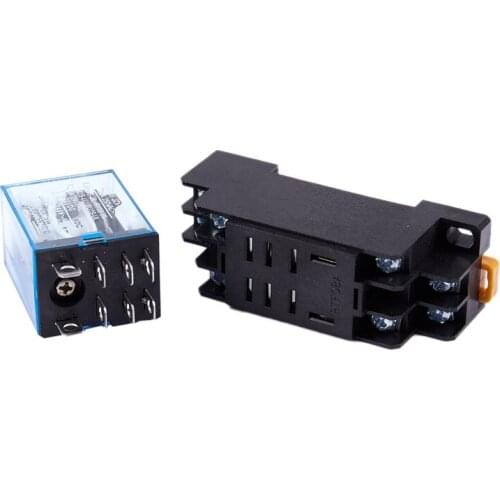 12V DC Coil Power Relay DPDT LY2NJ HH62P-L JQX-13F 10A With PTF08A Socket Base