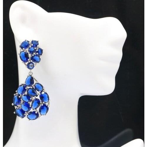 36x20mm Luxury Created London Blue Topaz Bright Zircon For Women Daily Wear Silver Earrings