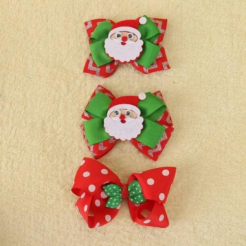 Christmas Hair Bows for Girls Dot Print Ribbon Bowknot Hair Clips Santa Claus Hairgrips Festival Party Headwear Hair Accessories