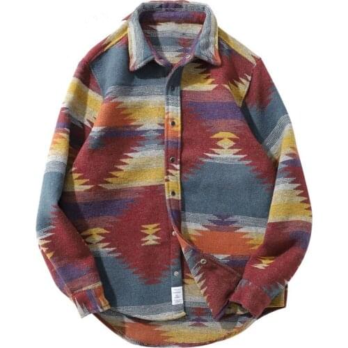 Autumn and Winter Retro Ethnic Style Long-sleeved Shirt Men Fashion Tie Dye Snap Button Shirt Hip Hop Loose Casual Streetwear