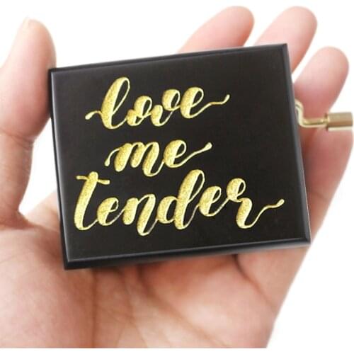 Sinzyo Carved wooden hand crank Love me tender Musical Box Wood Carved Mechanism Gift For Christmas Valentines day, Birthday