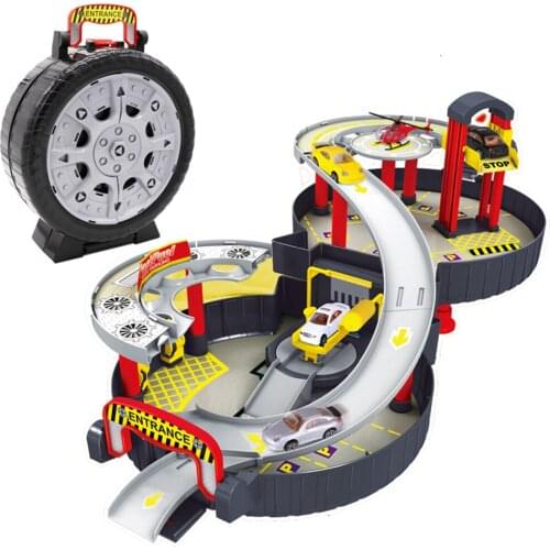 DIY Assembly Foldable Spiral Roller Rail City Tyre Parking Toy Vehicle 2-Layer Storey Vehicles Playset Educational Toy