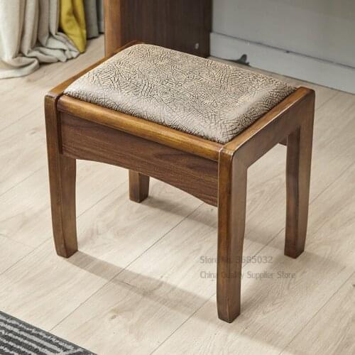 Modern Makeup Stool Chinese Solid Wood Dressing Stools Bedroom Makeup Stool European Square Stool Small Apartment Simple