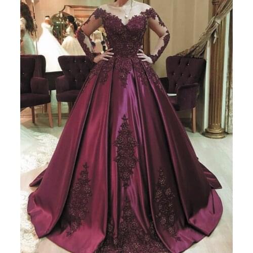 SuperKimJo Burgundy Prom Dress Ball Gown 2020 Vestido De Festa Lace Applique Elegant Vintage Beaded Prom Gowns Sukienki