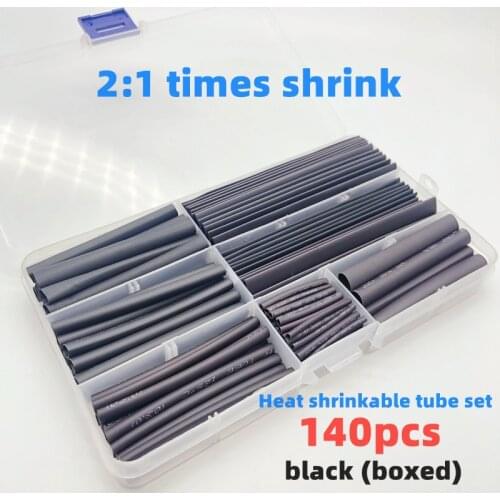 140pcs black boxed heat shrinkable tube combination suit electrical tape insulation sleeve data line 2:1timesshrinkWire andCable