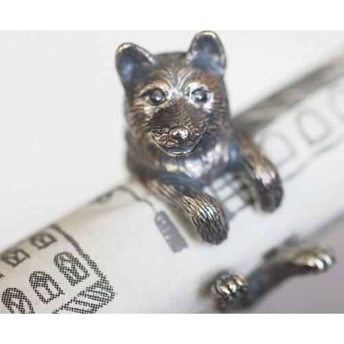 Vintage Adjustable shiba inu Ring High Quality Brand Designer Sculpted Resting Black Men Women Jewelry