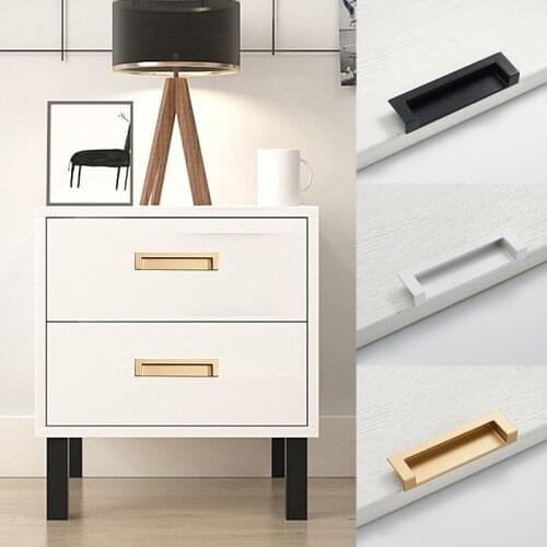 Drawer sliding door concealed handle zinc alloy white handle cabinet door hidden gold handle home decoration handle
