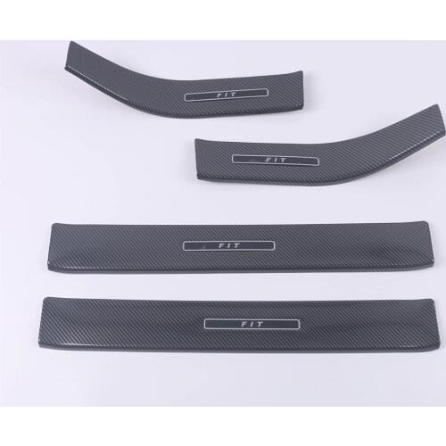 Carbon Fiber Look Door Sill Scuff Plate Guard Sills Protector Trim For Honda Fit 2014-2019