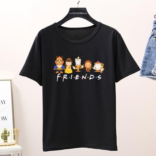 Beauty and The Beast Friends Shirt Cute Vacation Cartoon Graphic Print T-shirt Womens Lovely Couple Top&tee,Drop Ship