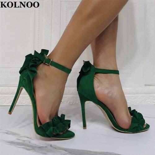 KOLNOO Real Pictures Womens Handmade Stiletto Heeled Sandals Pleated Kid-Suede Summer Party Prom Evening Fasion Club Daily Shoes