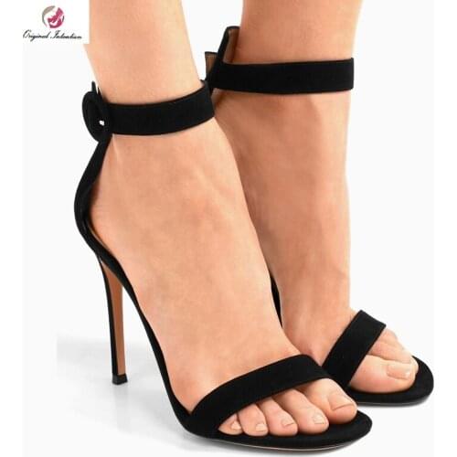 Womens Summer Fashion Sandals Ankle Strap Bag With High Sandals Shoe Material Flock Patent Leather Thin Heels Size 34-44