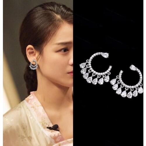 S925 Silver Ear Needle Stud Earrings For Women New Cute Water Drop Cubic Zirconia Tassel Circle Shape Earrings Dinner Jewelry