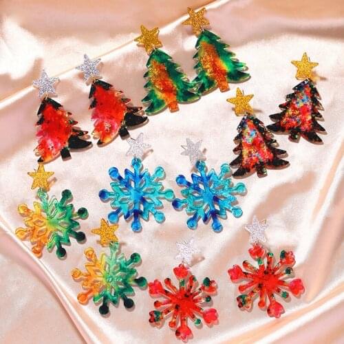Christmas Tree Snowflake Earrings Holiday Jewelry for Women Boho Colorful Laser Cut Snowflake Dropping Earrings Party Show Jewel
