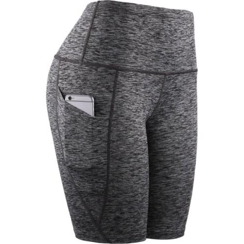 Hot sale Women Middle Stretch Fitness Shorts Waist Yoga shorts Slant Pocket Running Training Sports Quick-drying Tight-fitting