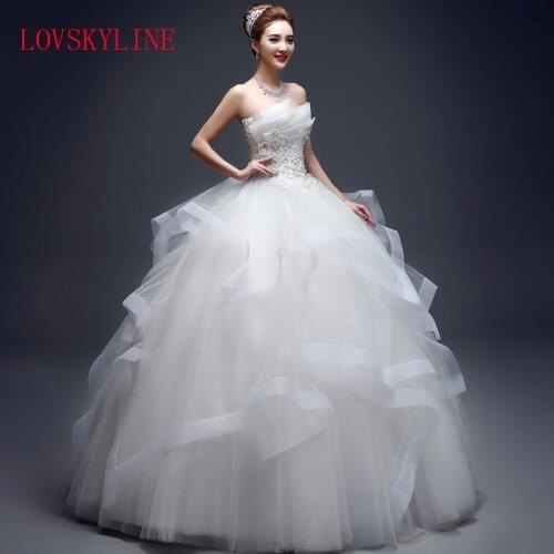 Spring bridal tube top slim puff skirt women Crystal Embroidery Tiered wedding dress