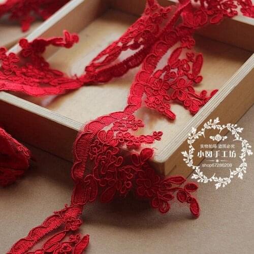 2Yards /Lot Red Lace Headdress Wedding Accessories Handmade DIY Fabric Applique Patch Width 8cm