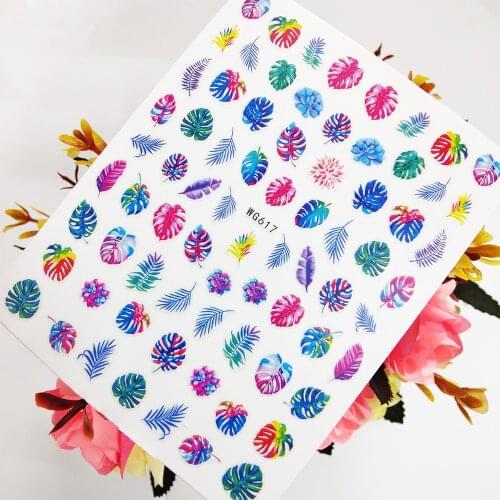 Hello Summer 3D Nail Sticker Art Slider Foil Colorful Leaf Design Nails Decoraciones Self Adhesive Manicure Accesorios Tips