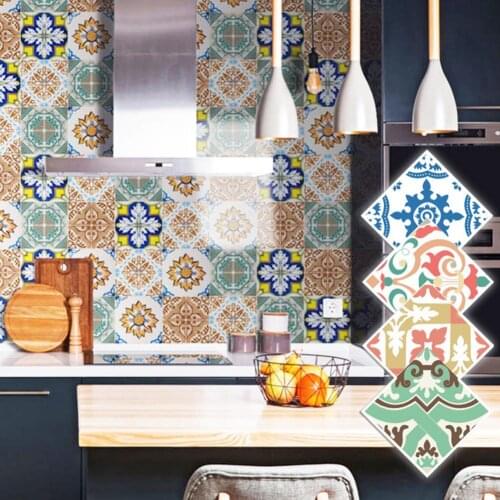 5Pcs Bohemian Style Print Waterproof Tile Wall Sticker Kitchen Bathroom Decal Decor Wall Stickers