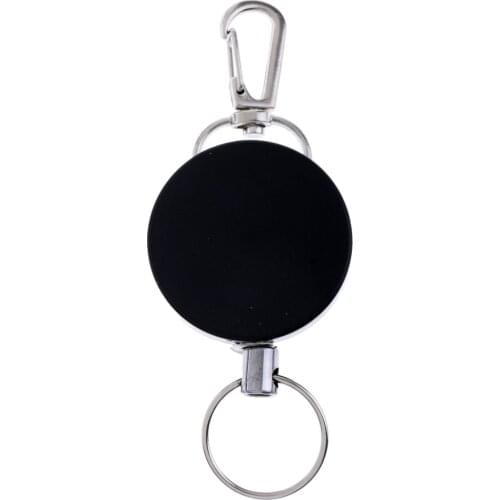 Badge Reel- Retractable Recoil Ski Pass ID Card Holder Key Chain Ring Belt Clip , Black/Silver