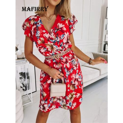 Retro Women Casual Leaves Print Loose Dress Summer Plus Size XXXL V Neck Ruffles Dress Femme Sleeveless Mini Streetwear Dress