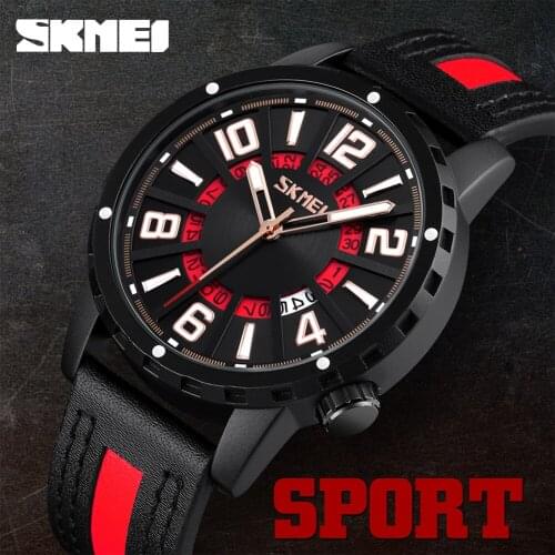 SKMEI Sport Men Quartz Watch Fashion Dial 3Bar Waterproof Colorful Leather Strap Display Date Relogio Masculino Men Clock 9202