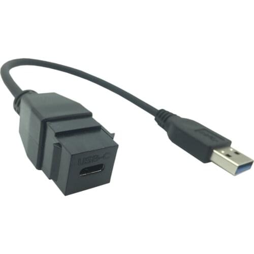 Black Wall Plate Outlet USB-C Type C Keystone Jacks Insert Connector Converter USB 3.0 Male to USB C Female Adapter Cable 0.2M