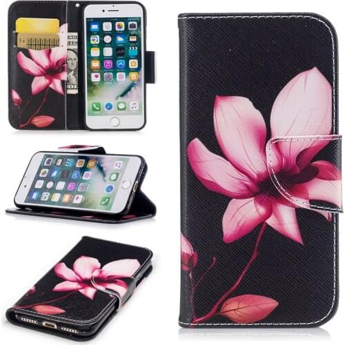 Colored Drawing PU Leather Cases for iPhone 7 iPhone 8 Flip Mobile Phone Protective Cases with Wallet Card Holders & Kickstand