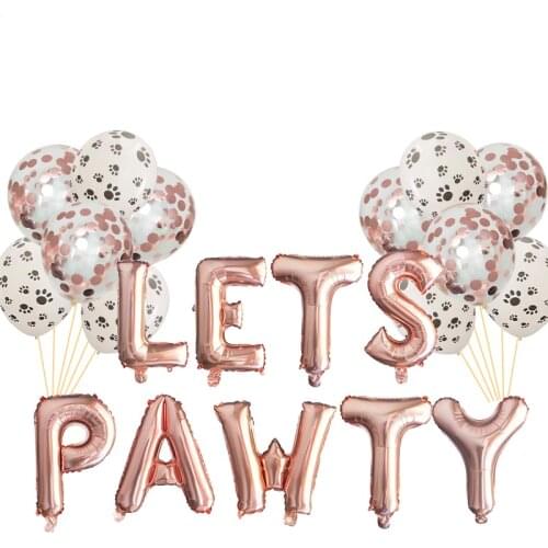 21pcs 16'' Foil Balloons Cute Letter LETS PAWTY Party Balloon Decor Balloon For Pet Dogs Cats Birthday Party Decoration Supplies