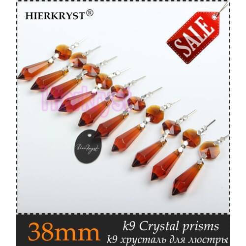 HIERKRYST 100 pcs/lot Brown Chandelier Glass Crystals Lamp Prisms Parts icicle Hanging Pendants 38mm 1.49" #1907-2
