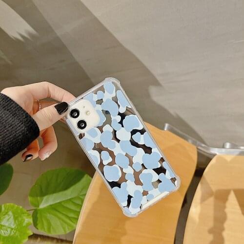 INS Korean Blue Leopard Mirror phone Case For Iphone 11ProMax 12 Mini 7 8 6s Plus Xr X XsMax Se2020 Fashion ShockproofSoft cover