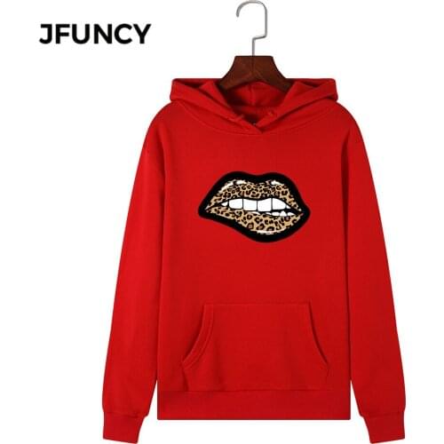 JFUNCY Oversized Long Sleeve Women Hoodies Female Hooded Sweatshirt 2020 Autumn Woman Casual Pullover Sexy Lips Print Sportwear