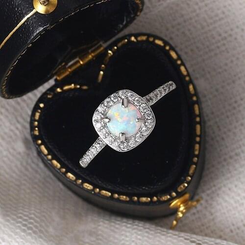 Classical opal gemstones zircon diamonds rings for women white gold silver color jewelry bague bijoux wedding engagement band