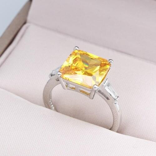 Luxury Charm Square Rings Inlay Yellow Crystal Big Zircon Adjustable Jewelry For Women Bride Promise Wedding Statement Gifts