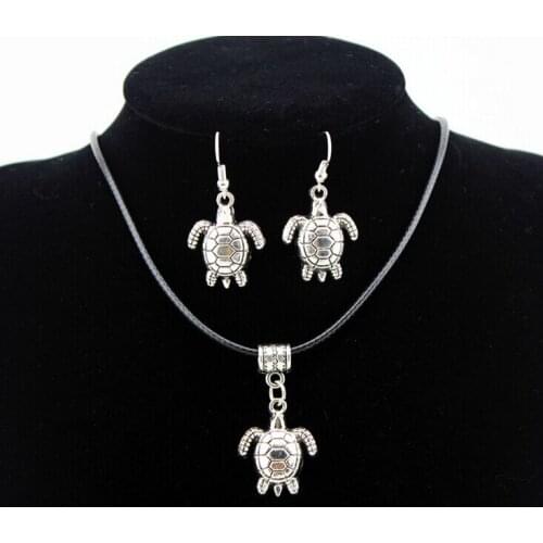Fashion Jewelry Sets Sea turtle Pendant Necklace + Earrings Charms Set For Women Gift Q10