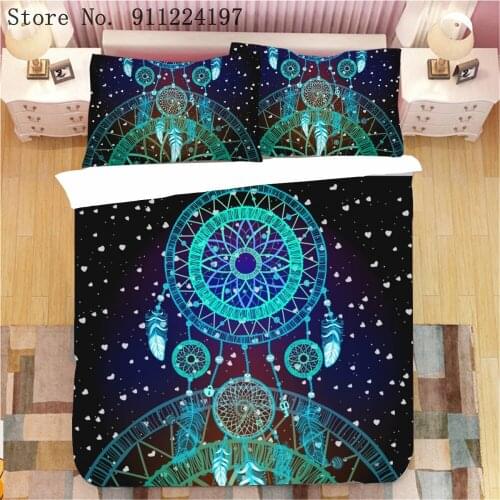 Dreamcatcher Bedding Set Queen Size Colorful Feathers Polyester Duvet Cover Bohemian Mandala Bedclothes 3pcs Black Home Textiles