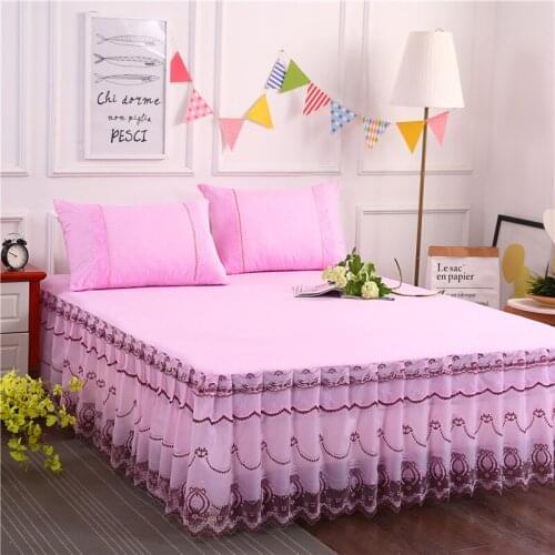 2021 Professional 3pcs Set Falda De Cama Wholesales Lace Bed Skirt Single Double1.5m/1.8m Bedspread No Shrinkage Fading Pilling