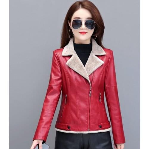 Faux Leather Jackets Women New Winter Thick Warm Suede Lamb Black Outwear Female Aviator Retro Lapel Velvet Fur One Coat Woman