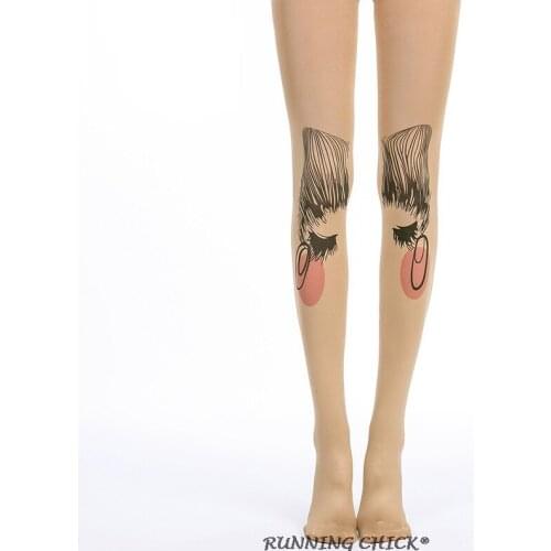 Red Face Girl Cute Pantyhose Printed College Wind White Bottoming Female Cartoon