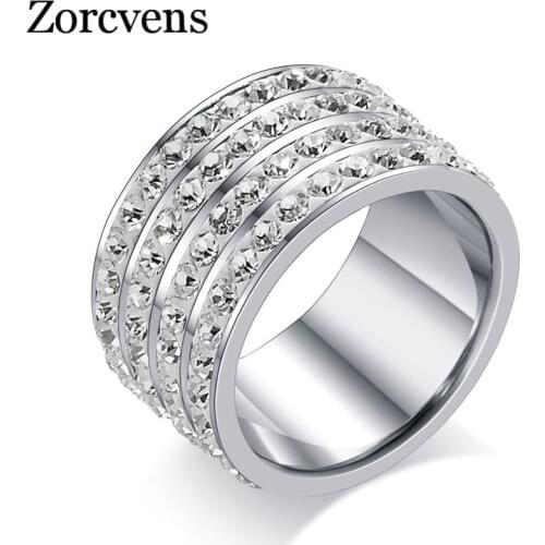 Modyle Trendy Women Jewelry Hand Made Cubic Zirconia Ring Gold-Color Stainless Steel Ring