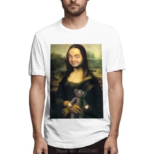 Men Tee Shirt Anime Mr Bean Funny Mona Lisa Gioconda Pure Cotton T Shirt O-Neck Tees Tshirt Harajuku