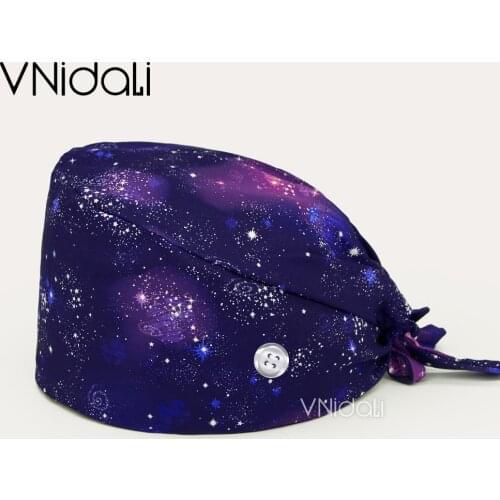 New Health Workers Scrubs Caps Pet Shop Work Scrubs Hats Beauty Salon Cap Flower Printing Scrub Caps Lab Tieback Frosted Cap