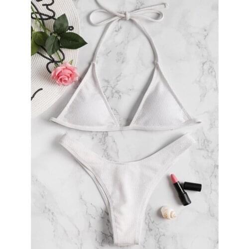 Solid Bikini 2021 Micro Swimwear Female Halter Swimsuit Women Brazilian 2 Piece Set Sports Bathing Suit Maillot De Bain New #YJ
