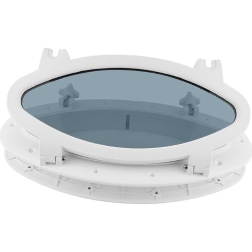 Yacht Oval Opening Portlight Porthole 400x200mm 15x8 inch Replacement Window Port Hole - ABS Tempered Glass - White
