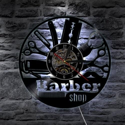 Hairdresser LED Vinyl Record Wall Clock Modern Design Barber Shop Salon Beauty Salon Wall Clock with 7 Colors LED Change Gift